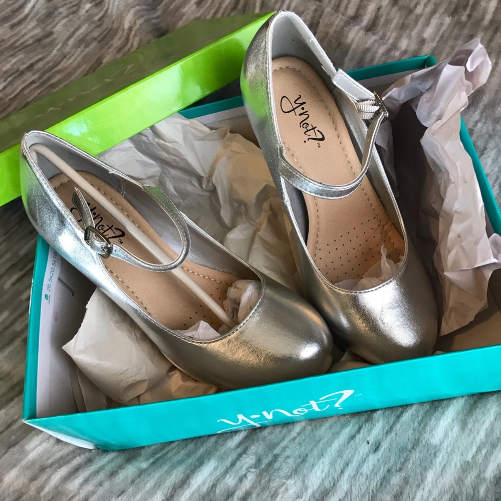 AYDEN Silver Metallic Block Heels With Strap & box